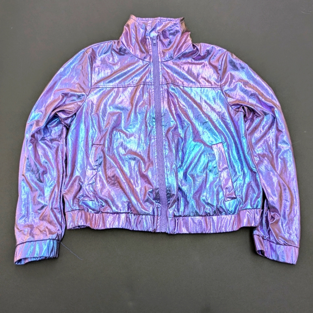 Girl's large metallic purple zip up track jacket iridescent lightweight youth